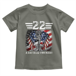 Veteran Suicide Awareness Toddler T Shirt 22 A Day Is 22 Too Many Vintage American Flag TS11 Military Green Print Your Wear