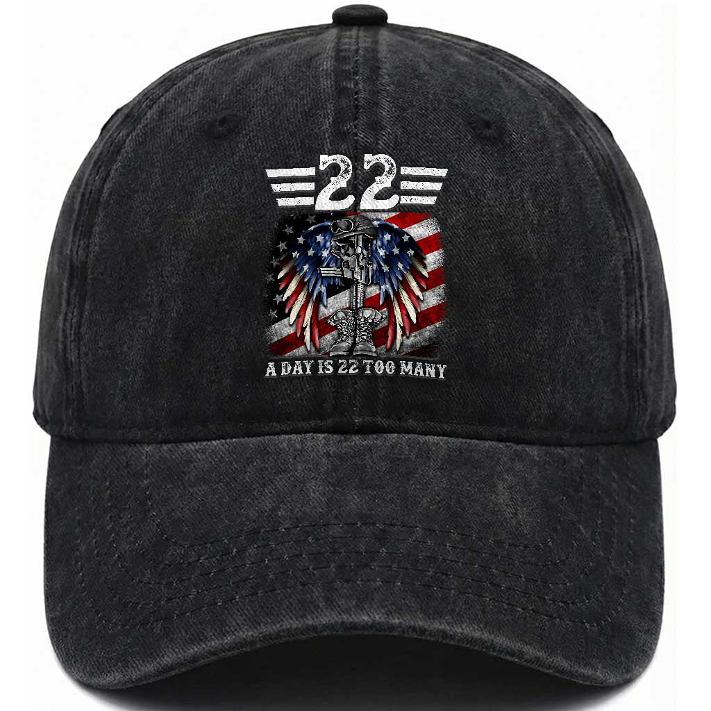 Veteran Suicide Awareness Washed Cotton Baseball Cap 22 A Day Is 22 Too Many Vintage American Flag TS11 Washed Cap Universal Fit Black Print Your Wear