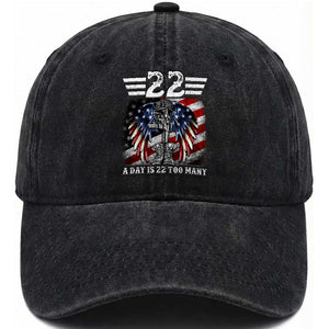 Veteran Suicide Awareness Washed Cotton Baseball Cap 22 A Day Is 22 Too Many Vintage American Flag TS11 Washed Cap Universal Fit Black Print Your Wear