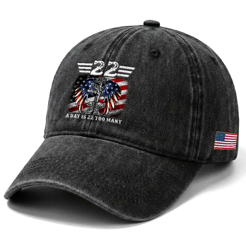 Veteran Suicide Awareness Washed Cotton Baseball Cap 22 A Day Is 22 Too Many Vintage American Flag TS11 Print Your Wear