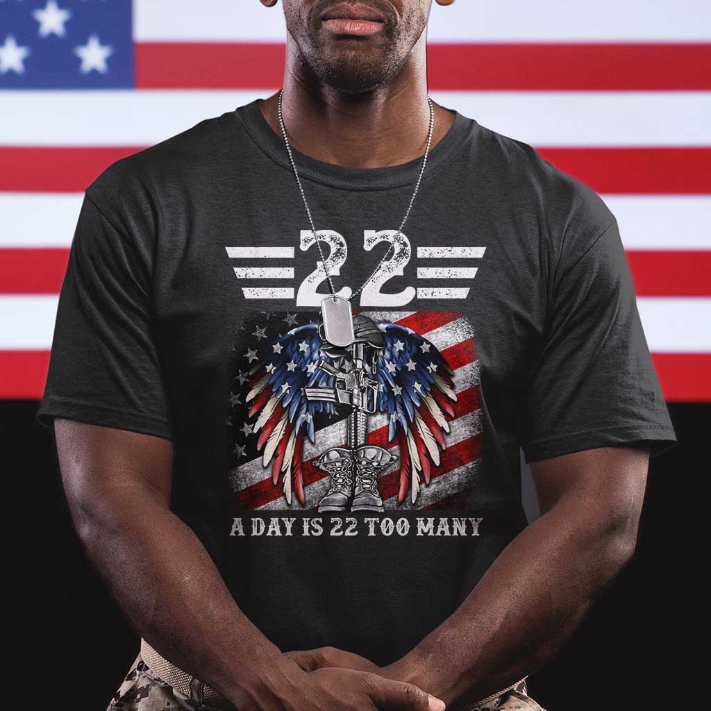 Veteran Suicide Awareness T Shirt 22 A Day Is 22 Too Many Vintage American Flag TS11 Black Print Your Wear