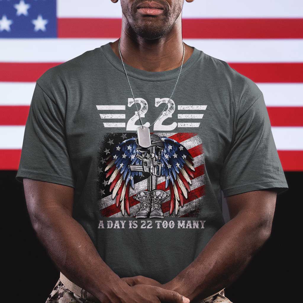 Veteran Suicide Awareness T Shirt 22 A Day Is 22 Too Many Vintage American Flag TS11 Dark Heather Print Your Wear