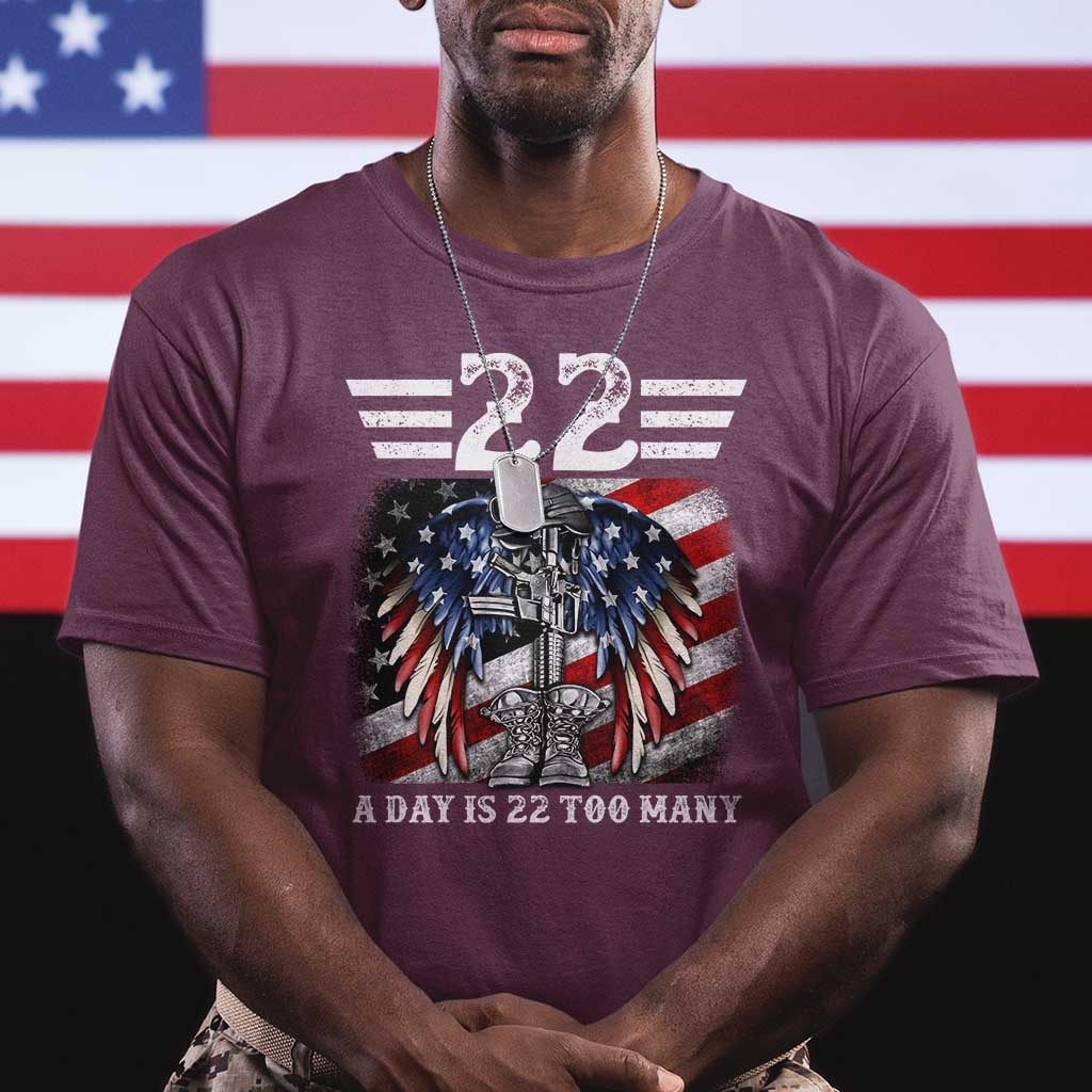 Veteran Suicide Awareness T Shirt 22 A Day Is 22 Too Many Vintage American Flag TS11 Maroon Print Your Wear