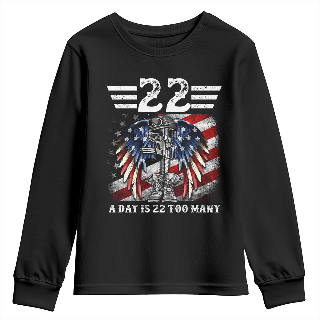 Veteran Suicide Awareness Youth Sweatshirt 22 A Day Is 22 Too Many Vintage American Flag TS11 Black Print Your Wear