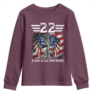 Veteran Suicide Awareness Youth Sweatshirt 22 A Day Is 22 Too Many Vintage American Flag TS11 Maroon Print Your Wear