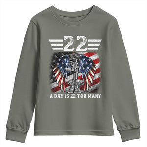 Veteran Suicide Awareness Youth Sweatshirt 22 A Day Is 22 Too Many Vintage American Flag TS11 Military Green Print Your Wear