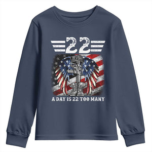 Veteran Suicide Awareness Youth Sweatshirt 22 A Day Is 22 Too Many Vintage American Flag TS11 Navy Print Your Wear