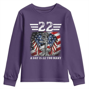 Veteran Suicide Awareness Youth Sweatshirt 22 A Day Is 22 Too Many Vintage American Flag TS11 Purple Print Your Wear