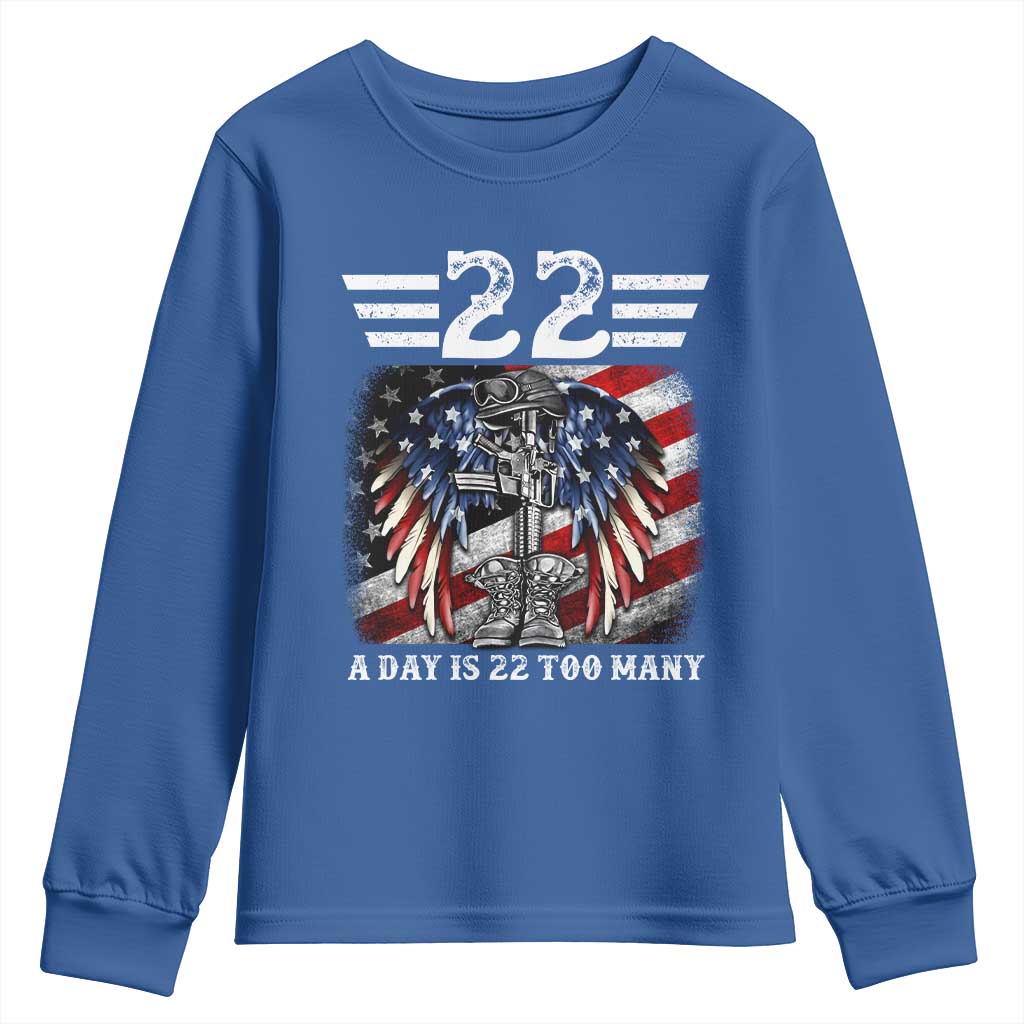 Veteran Suicide Awareness Youth Sweatshirt 22 A Day Is 22 Too Many Vintage American Flag TS11 Royal Blue Print Your Wear