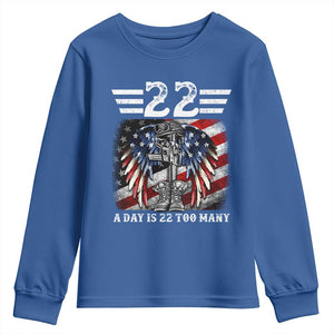 Veteran Suicide Awareness Youth Sweatshirt 22 A Day Is 22 Too Many Vintage American Flag TS11 Royal Blue Print Your Wear