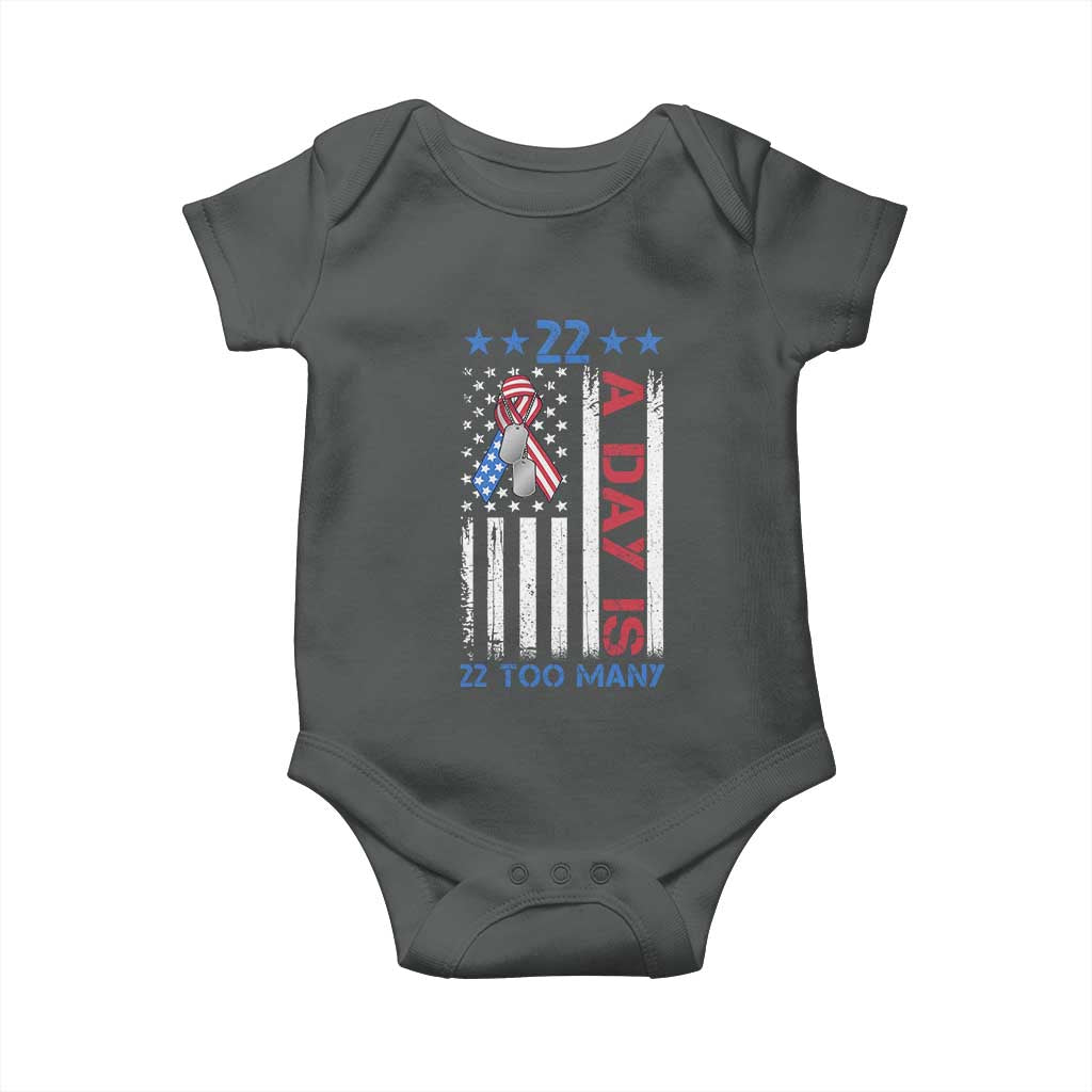 Veteran Suicide Awareness Baby Onesie 22 A Day Is 22 Too Many American Flag TS11 Dark Heather Print Your Wear
