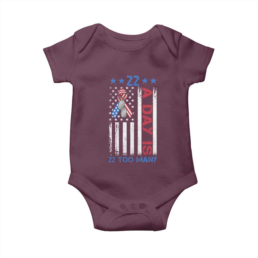 Veteran Suicide Awareness Baby Onesie 22 A Day Is 22 Too Many American Flag TS11 Maroon Print Your Wear