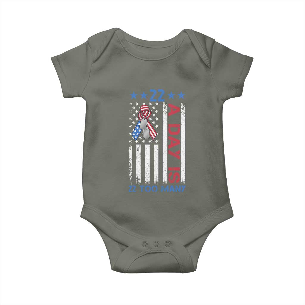 Veteran Suicide Awareness Baby Onesie 22 A Day Is 22 Too Many American Flag TS11 Military Green Print Your Wear