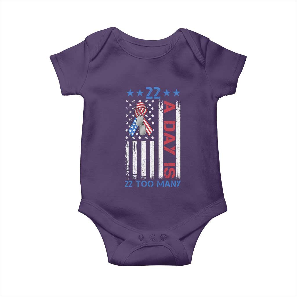 Veteran Suicide Awareness Baby Onesie 22 A Day Is 22 Too Many American Flag TS11 Purple Print Your Wear