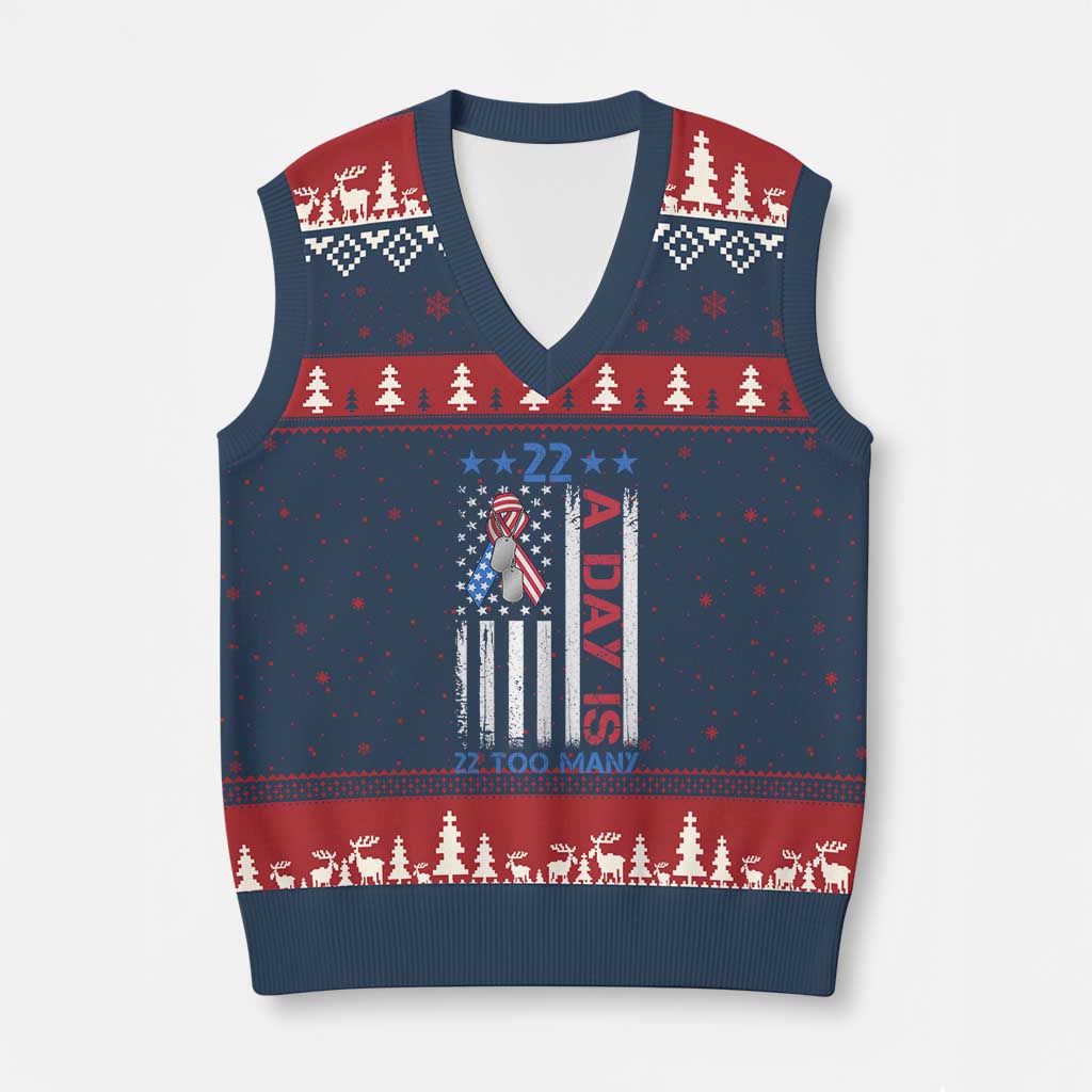 Veteran Suicide Awareness V-Neck Knit Sweater Vest 22 A Day Is 22 Too Many American Flag TS11 Navy Red Print Your Wear