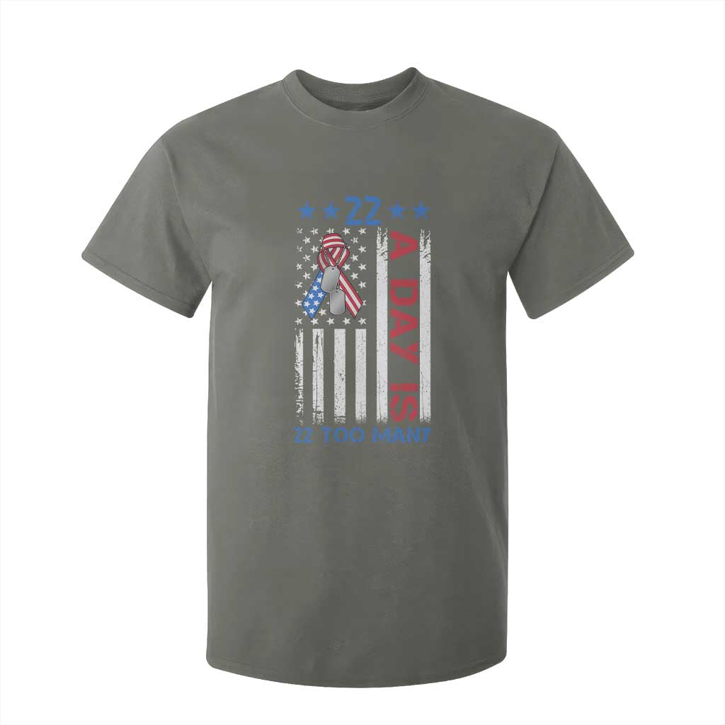 Veteran Suicide Awareness T Shirt For Kid 22 A Day Is 22 Too Many American Flag TS11 Military Green Print Your Wear