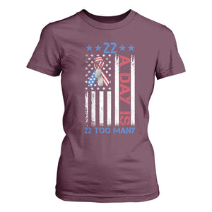 Veteran Suicide Awareness T Shirt For Women 22 A Day Is 22 Too Many American Flag TS11 Maroon Print Your Wear