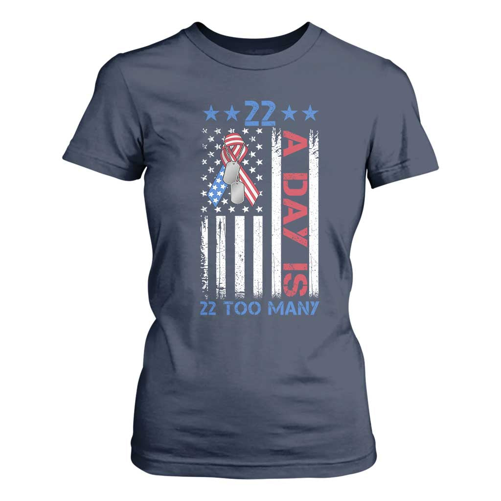 Veteran Suicide Awareness T Shirt For Women 22 A Day Is 22 Too Many American Flag TS11 Navy Print Your Wear