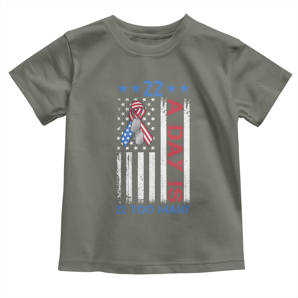 Veteran Suicide Awareness Toddler T Shirt 22 A Day Is 22 Too Many American Flag TS11 Military Green Print Your Wear