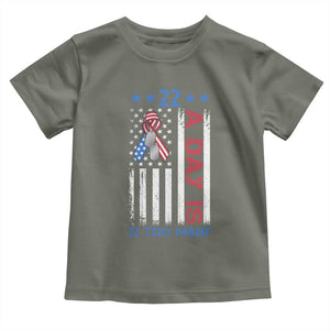 Veteran Suicide Awareness Toddler T Shirt 22 A Day Is 22 Too Many American Flag TS11 Military Green Print Your Wear