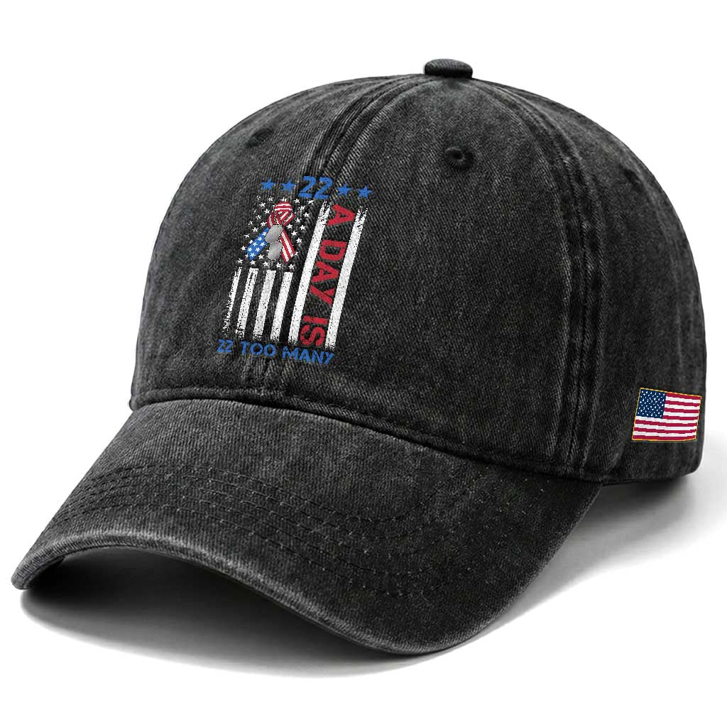Veteran Suicide Awareness Washed Cotton Baseball Cap 22 A Day Is 22 Too Many American Flag TS11 Print Your Wear