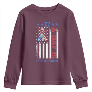 Veteran Suicide Awareness Youth Sweatshirt 22 A Day Is 22 Too Many American Flag TS11 Maroon Print Your Wear