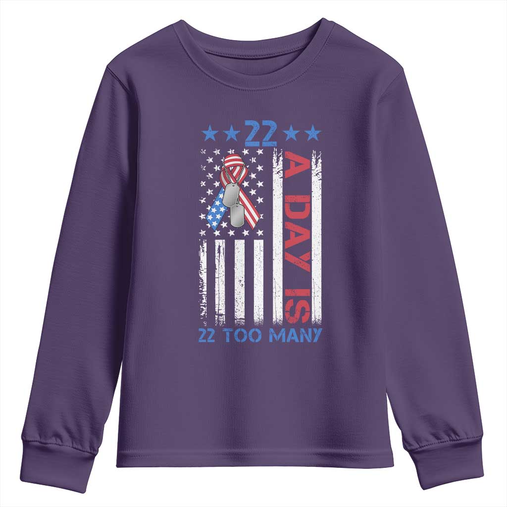 Veteran Suicide Awareness Youth Sweatshirt 22 A Day Is 22 Too Many American Flag TS11 Purple Print Your Wear