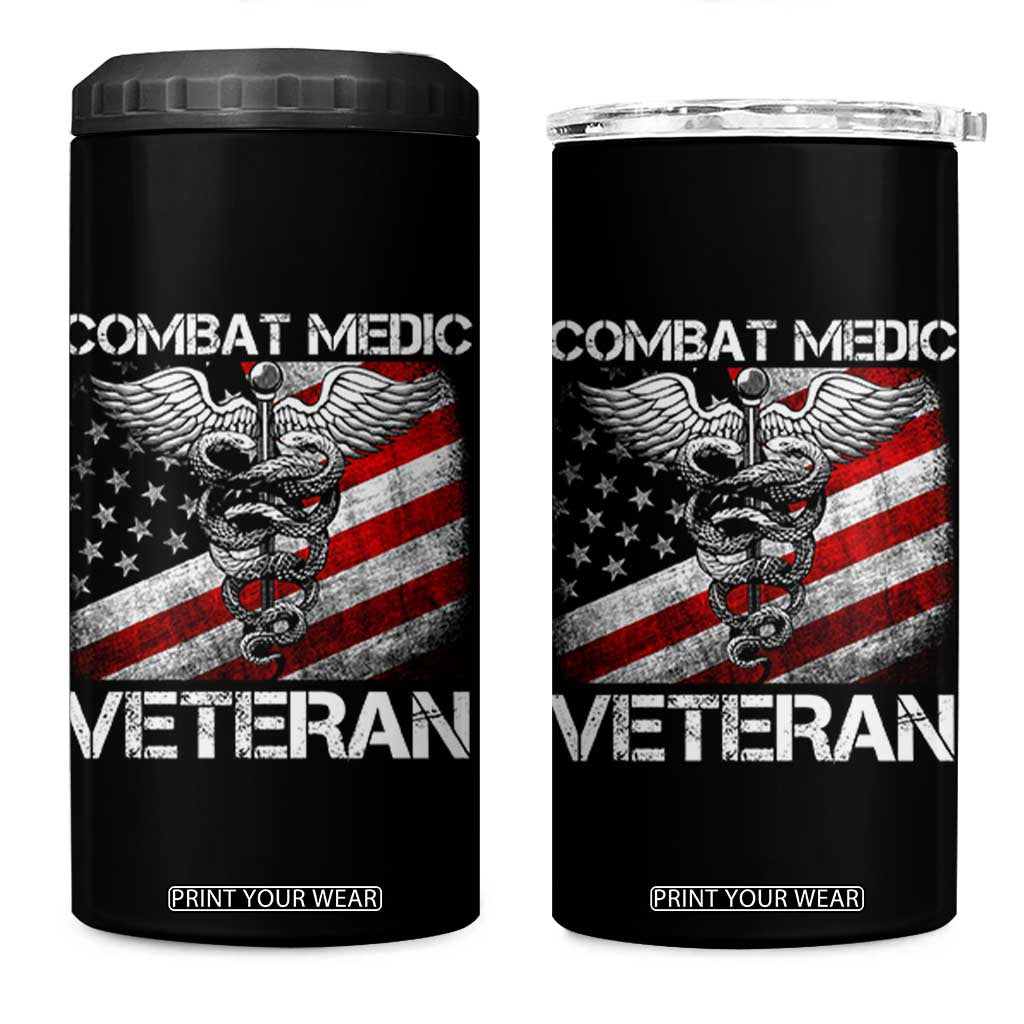 Combat Medic Veteran 4 in 1 Can Cooler Tumbler Medical Military Soldier Vintage American Flag TS11 One Size: 16 oz Black Print Your Wear