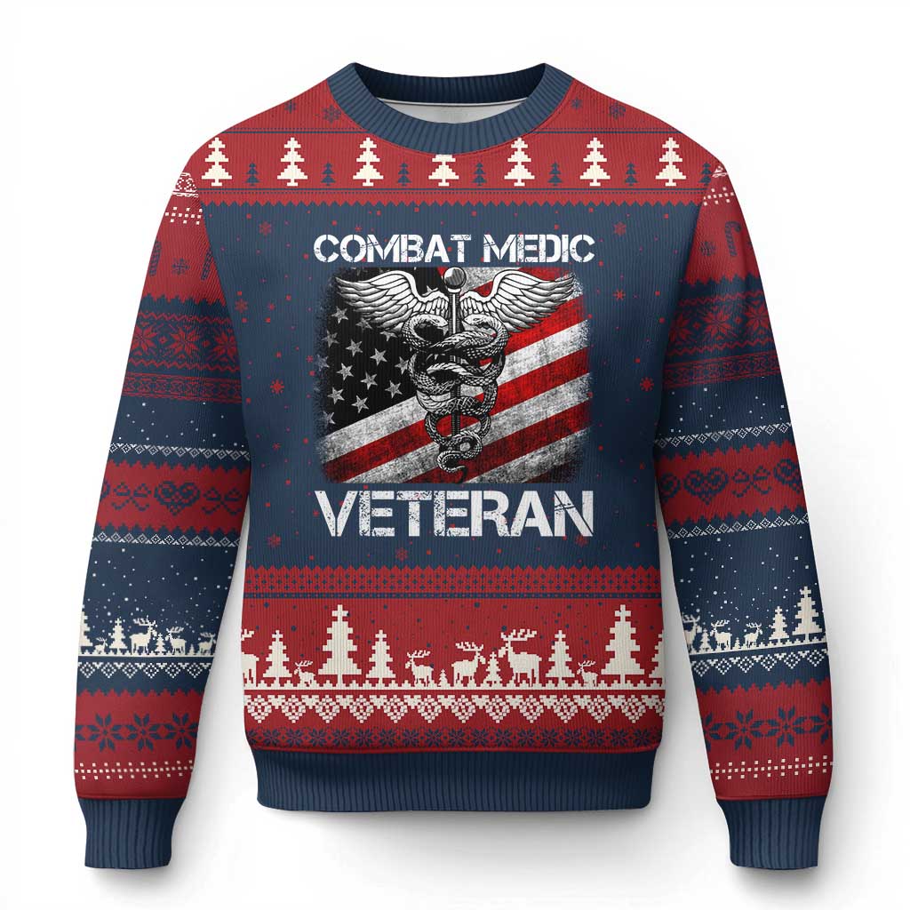Combat Medic Veteran Ugly Christmas Sweater Medical Military Soldier Vintage American Flag TS11 Navy Red Print Your Wear