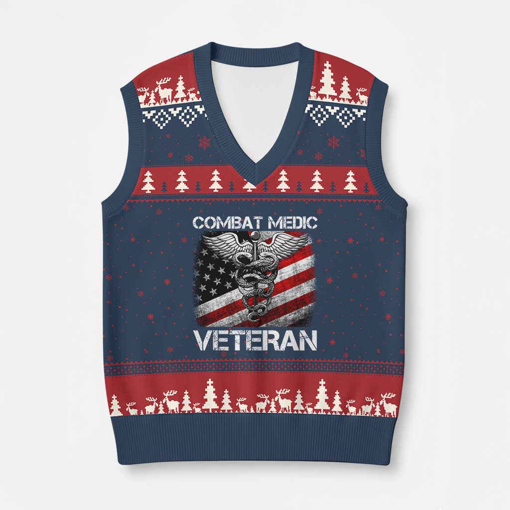 Combat Medic Veteran V-Neck Knit Sweater Vest Medical Military Soldier Vintage American Flag TS11 Navy Red Print Your Wear