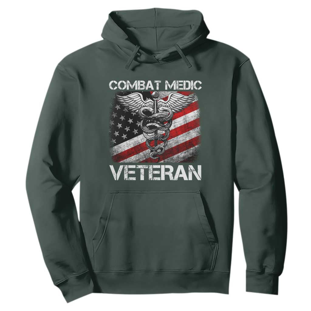 Combat Medic Veteran Hoodie Medical Military Soldier Vintage American Flag TS11 Dark Forest Green Print Your Wear