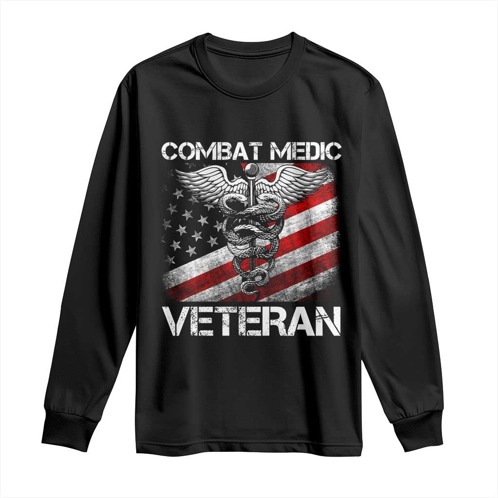 Combat Medic Veteran Long Sleeve Shirt Medical Military Soldier Vintage American Flag TS11 Black Print Your Wear