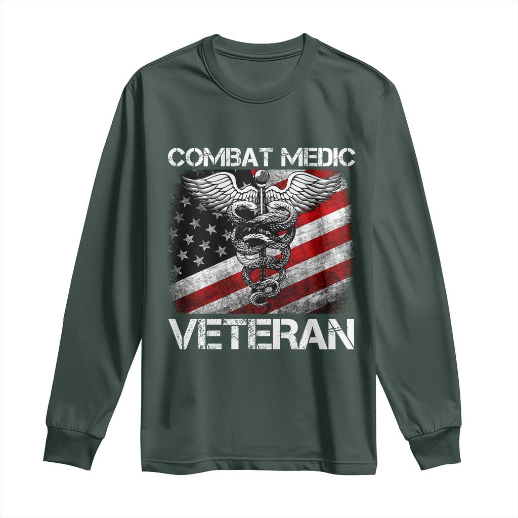 Combat Medic Veteran Long Sleeve Shirt Medical Military Soldier Vintage American Flag TS11 Dark Forest Green Print Your Wear