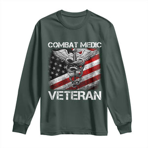 Combat Medic Veteran Long Sleeve Shirt Medical Military Soldier Vintage American Flag TS11 Dark Forest Green Print Your Wear