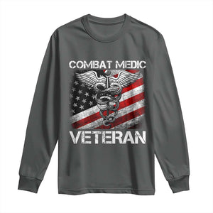 Combat Medic Veteran Long Sleeve Shirt Medical Military Soldier Vintage American Flag TS11 Dark Heather Print Your Wear