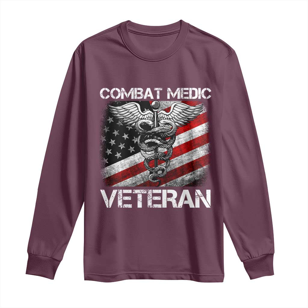 Combat Medic Veteran Long Sleeve Shirt Medical Military Soldier Vintage American Flag TS11 Maroon Print Your Wear