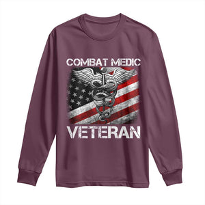 Combat Medic Veteran Long Sleeve Shirt Medical Military Soldier Vintage American Flag TS11 Maroon Print Your Wear