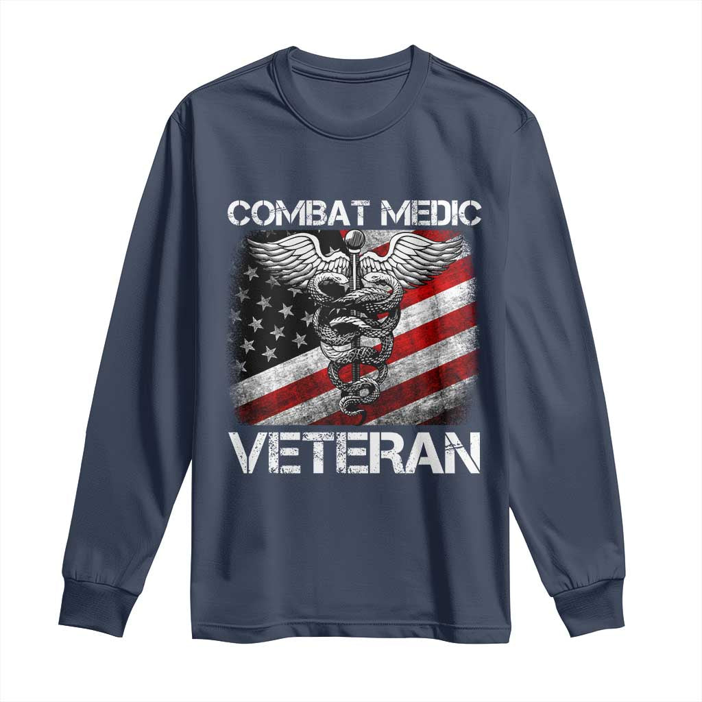 Combat Medic Veteran Long Sleeve Shirt Medical Military Soldier Vintage American Flag TS11 Navy Print Your Wear
