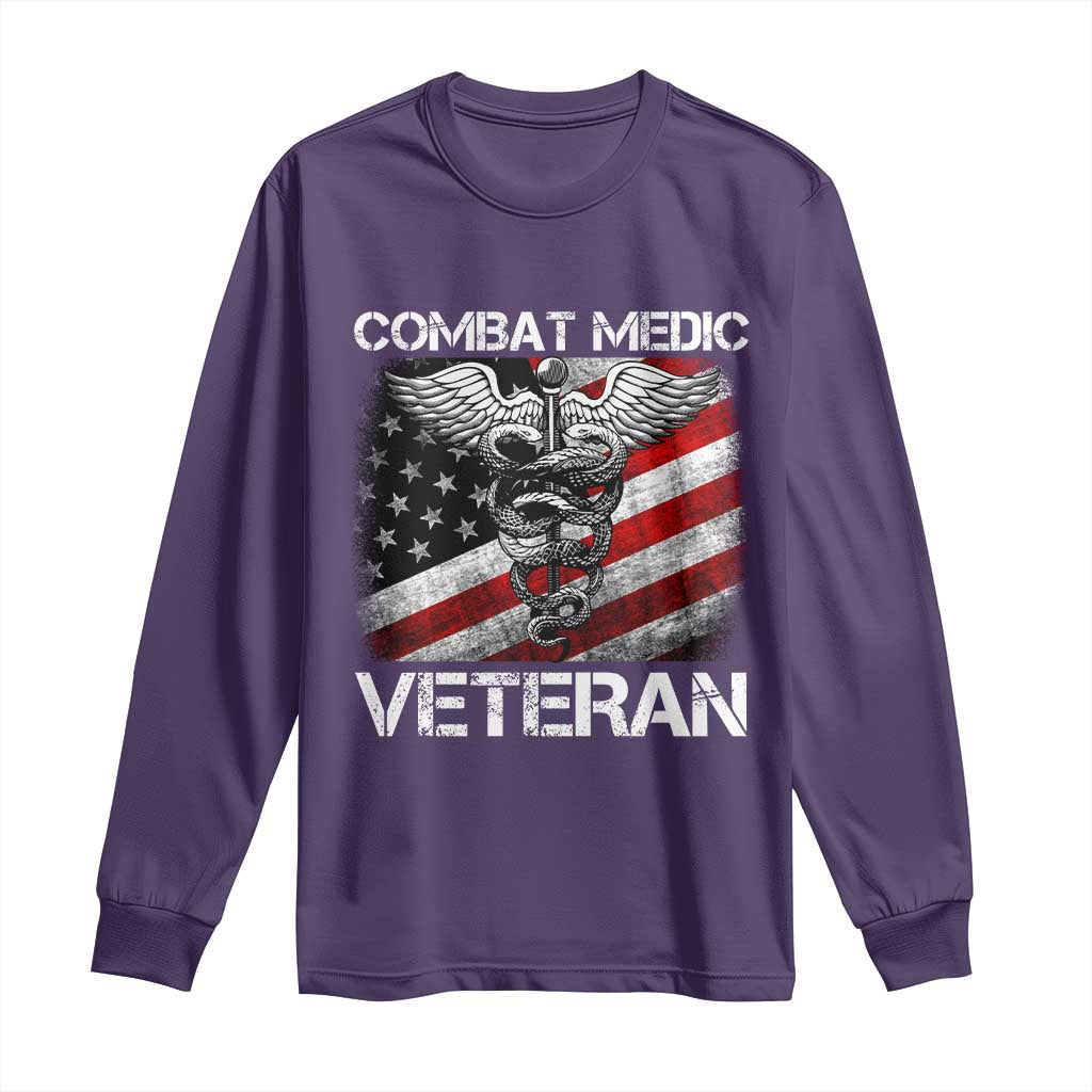 Combat Medic Veteran Long Sleeve Shirt Medical Military Soldier Vintage American Flag TS11 Purple Print Your Wear