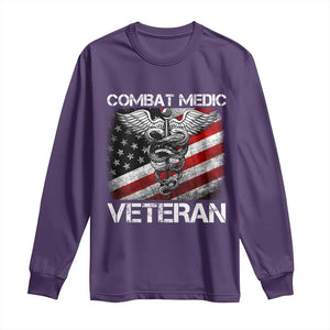 Combat Medic Veteran Long Sleeve Shirt Medical Military Soldier Vintage American Flag TS11 Purple Print Your Wear