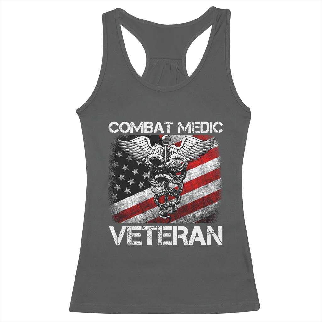 Combat Medic Veteran Racerback Tank Top Medical Military Soldier Vintage American Flag TS11 Dark Heather Print Your Wear