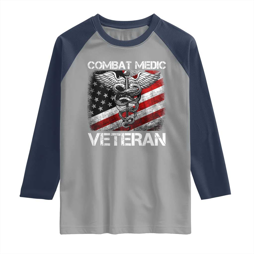 Combat Medic Veteran Raglan Shirt Medical Military Soldier Vintage American Flag TS11 Sport Gray Navy Print Your Wear