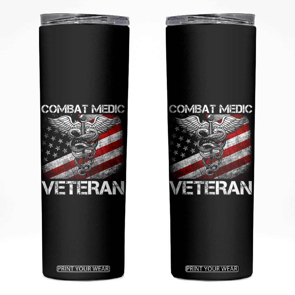Combat Medic Veteran Skinny Tumbler Medical Military Soldier Vintage American Flag TS11 Black Print Your Wear