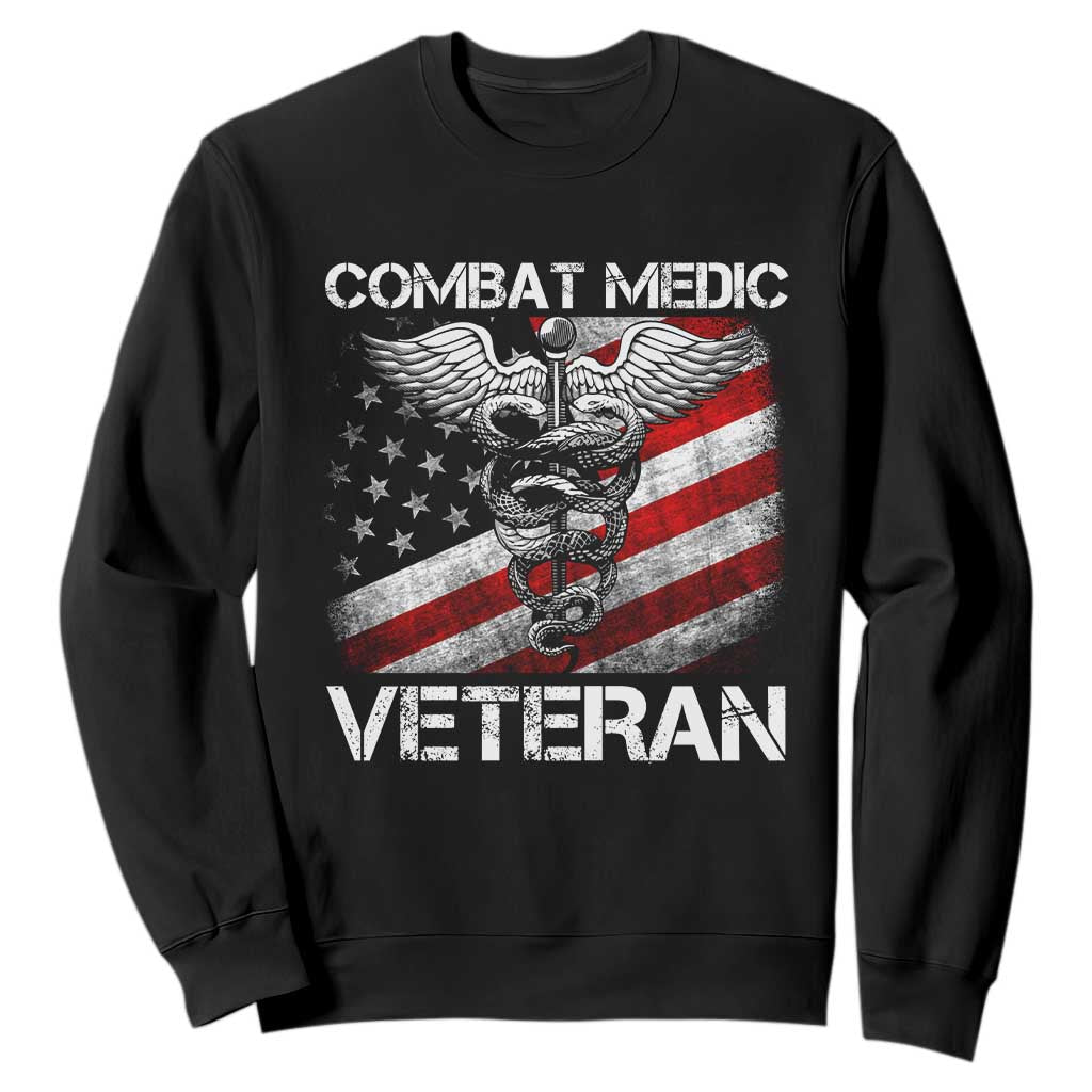 Combat Medic Veteran Sweatshirt Medical Military Soldier Vintage American Flag TS11 Black Print Your Wear