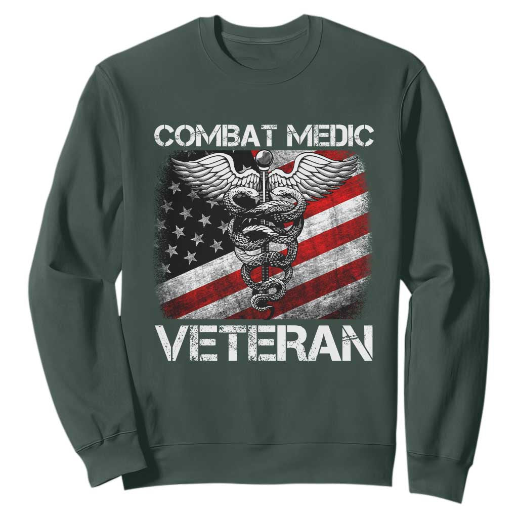 Combat Medic Veteran Sweatshirt Medical Military Soldier Vintage American Flag TS11 Dark Forest Green Print Your Wear