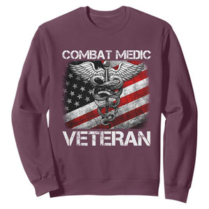 Combat Medic Veteran Sweatshirt Medical Military Soldier Vintage American Flag TS11 Maroon Print Your Wear
