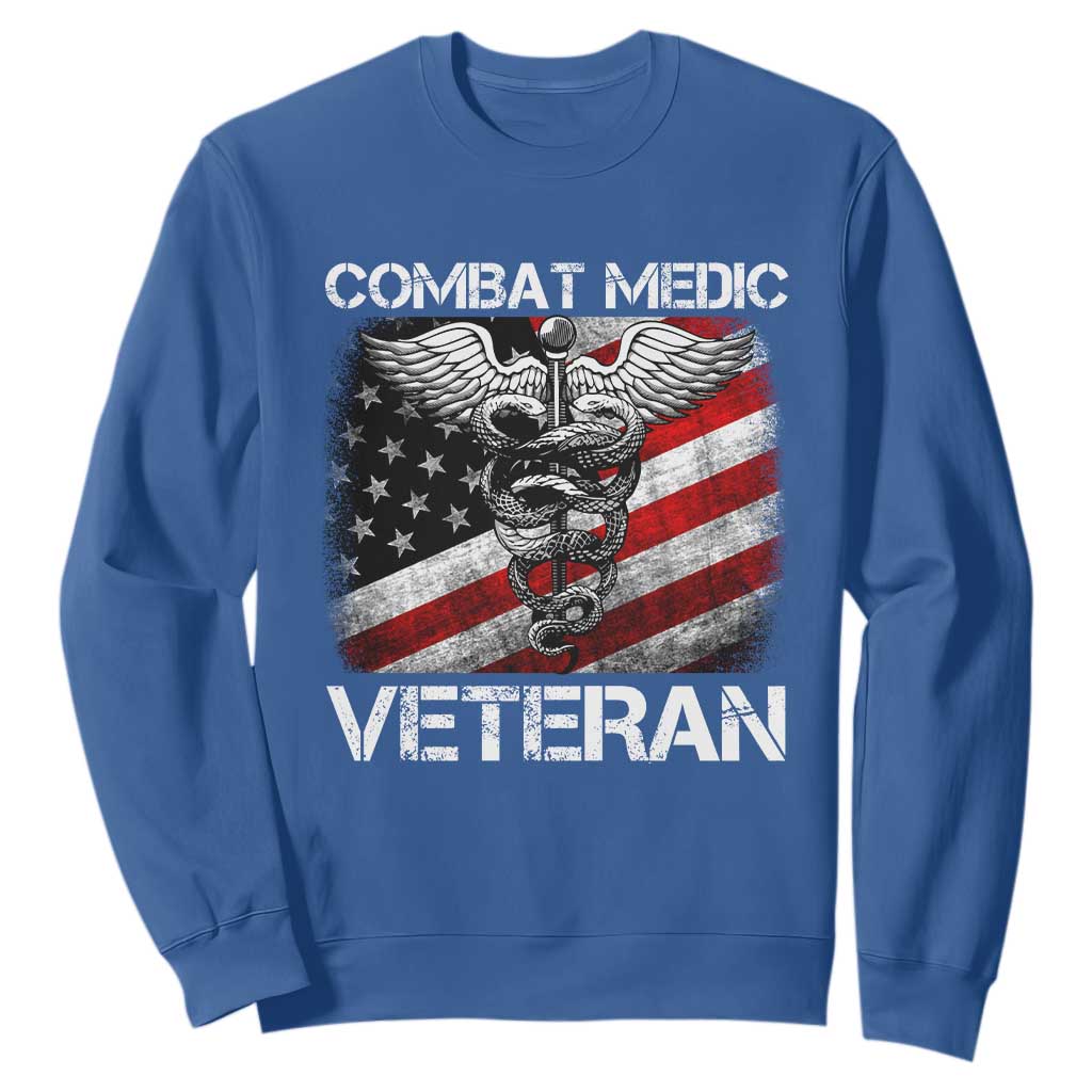 Combat Medic Veteran Sweatshirt Medical Military Soldier Vintage American Flag TS11 Royal Blue Print Your Wear