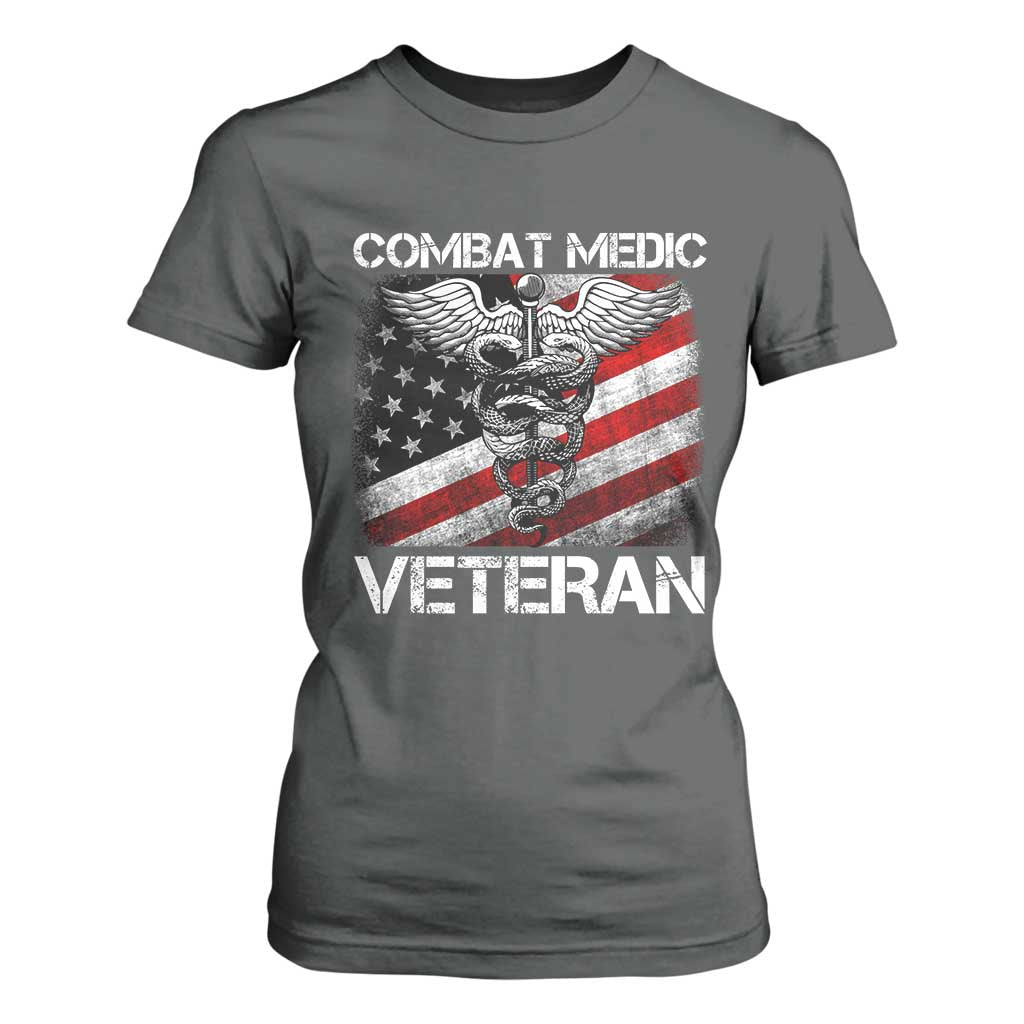 Combat Medic Veteran T Shirt For Women Medical Military Soldier Vintage American Flag TS11 Dark Heather Print Your Wear