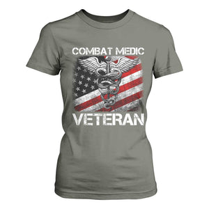 Combat Medic Veteran T Shirt For Women Medical Military Soldier Vintage American Flag TS11 Military Green Print Your Wear