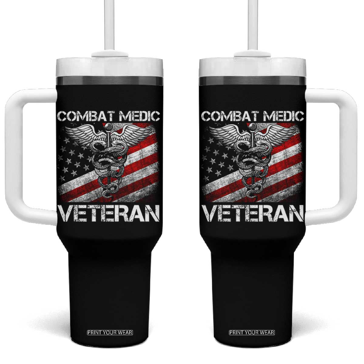 Combat Medic Veteran Tumbler With Handle Medical Military Soldier Vintage American Flag TS11 One Size: 40 oz Black Print Your Wear